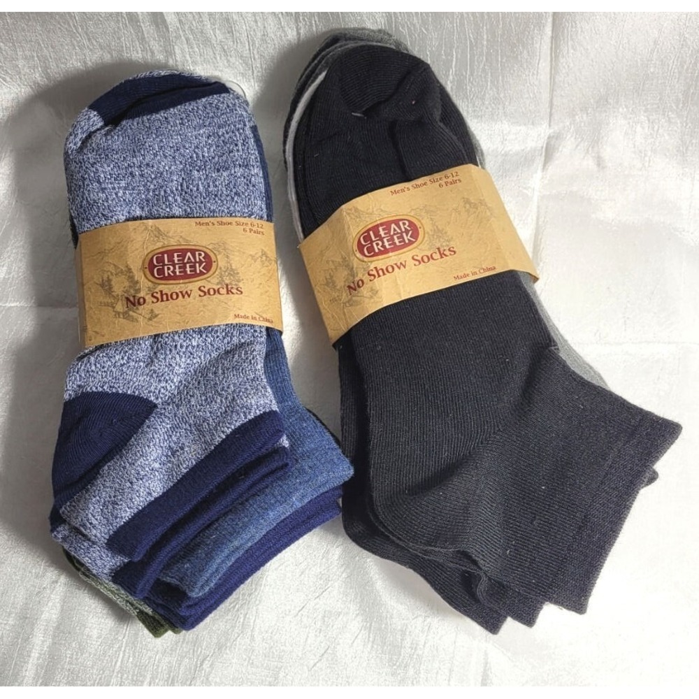 12 Pairs Clear Creek Men's No Show Socks - Mixed Colors - Shoe Size 6-12